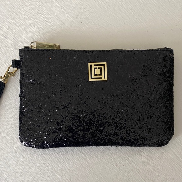 Black Glitter Sparkly Shimmer Large Wristlet Clutch Like New w Charger - Picture 6 of 17
